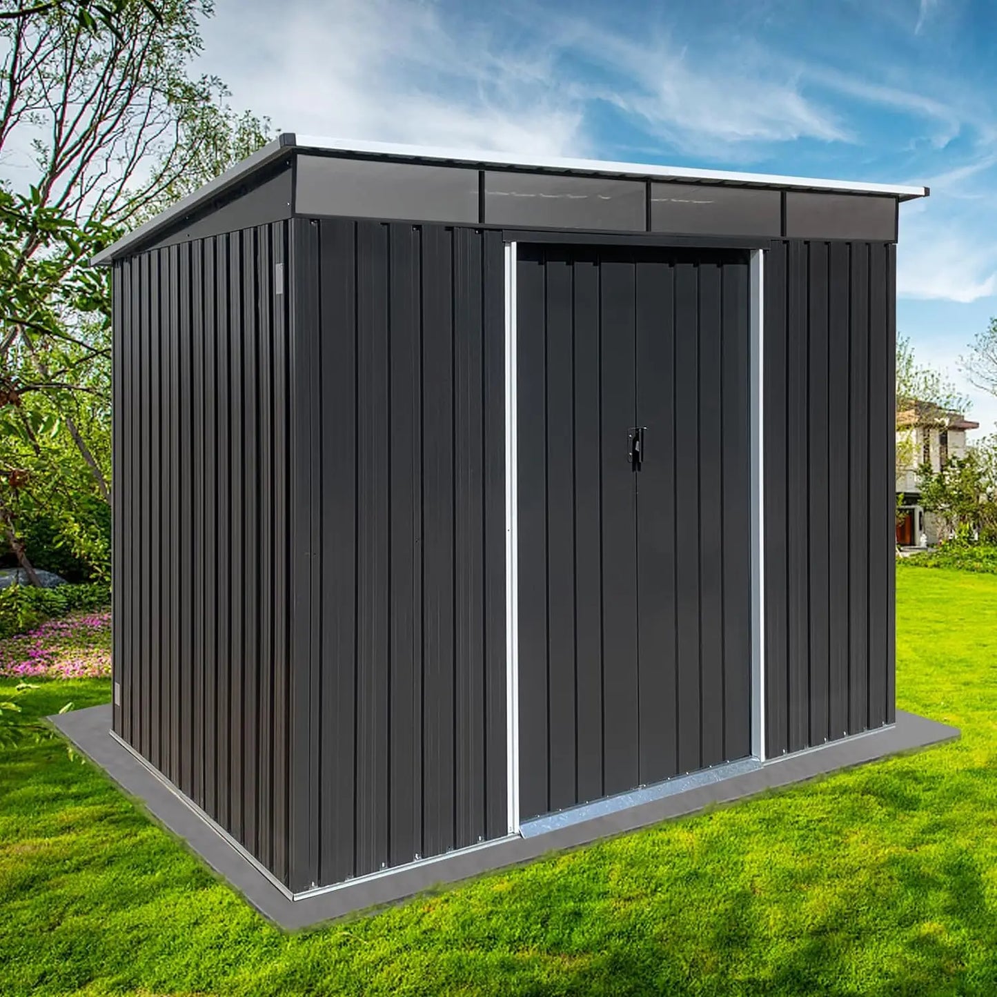 Large Metal Garden Shelter: Sturdy Frame, Lockable Doors, Prefabricated Storage Shed for Home