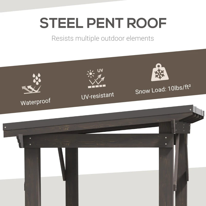 8.5 x 5.5ft Wooden Grill Gazebo Outdoor BBQ with Bar Counters, Hardtop Pergola with Steel Pent Roof - Link Logical Mall