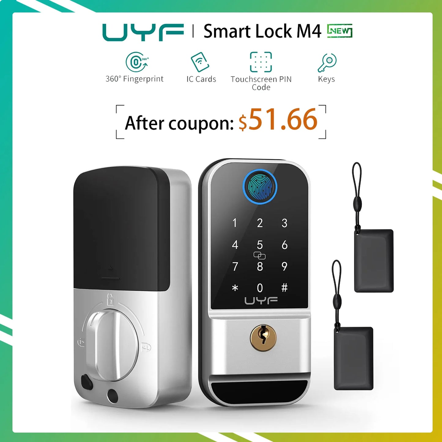 Hornbill Fingerprint Keyless Entry Door Lock M4 Smart Deadbolt  Lock IC Card - Link Logical Mall