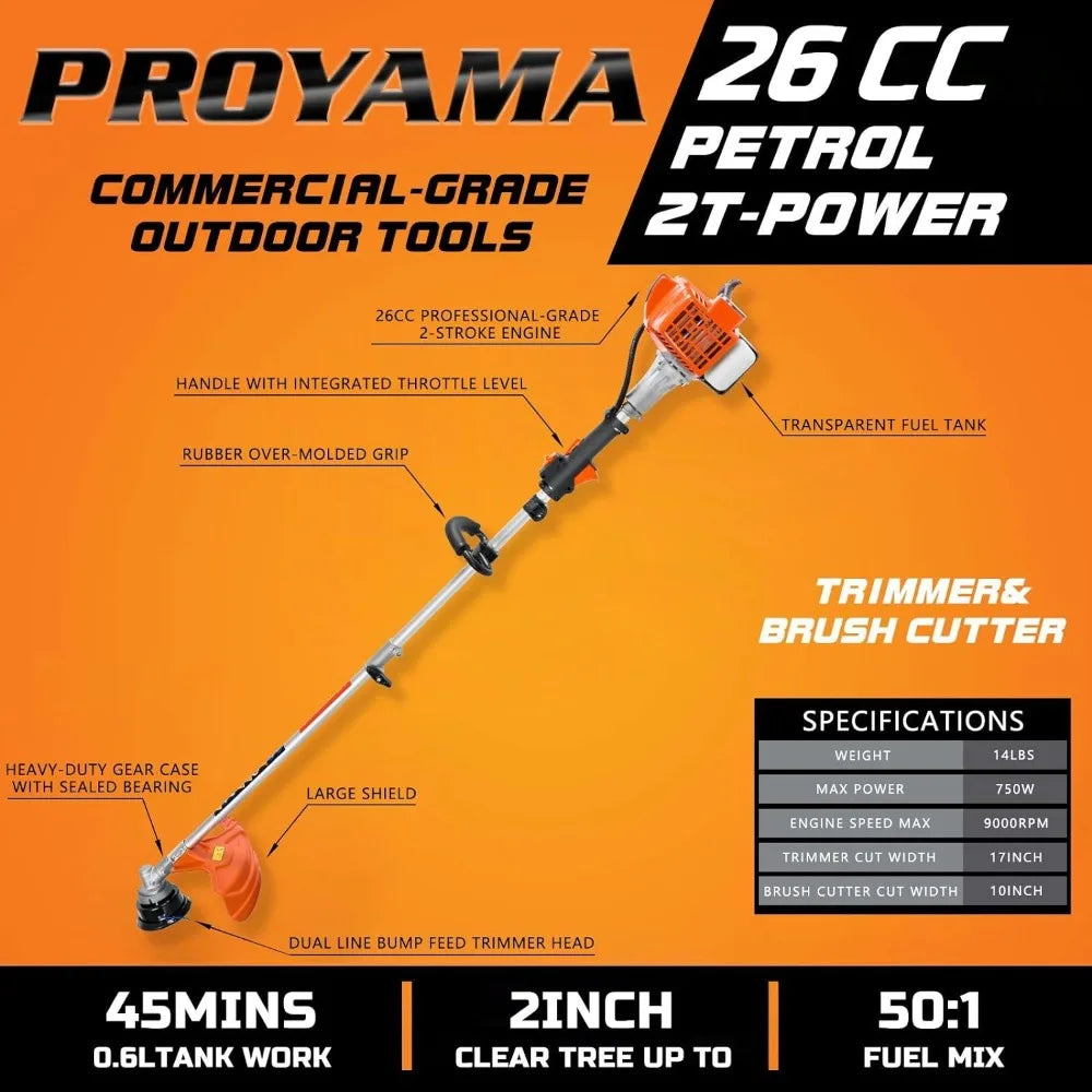 PROYAMA 26cc Weed Eater/Wacker 2-Cycle Gas String Trimmer/Edger, 3 in 1 Brush Cutter - Link Logical Mall