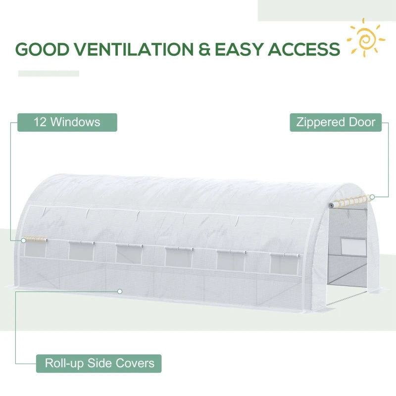 Spacious 20'x10'x6.6' Tunnel Greenhouse: Zippered Door, 12 Roll-up Windows