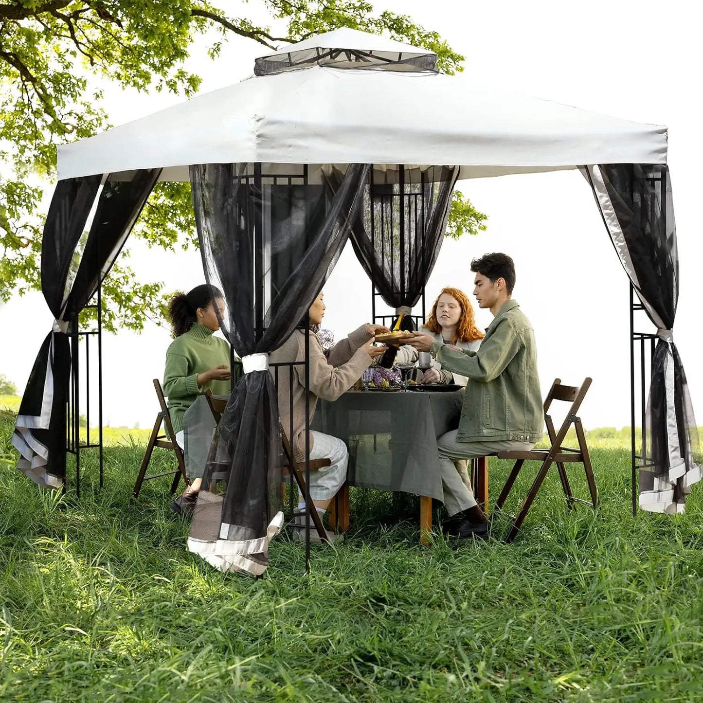 10x10 Outdoor Gazebo Canopy: Mosquito Netting, Double Roof for Party, Wedding, BBQ, Event