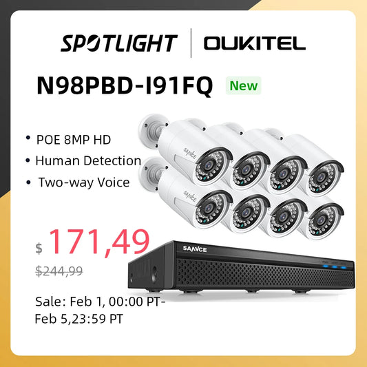 SANNCE 8CH 5MP Wired NVR POE Security Camera System IP66 Outdoor IR-CUT CCTV - Link Logical Mall