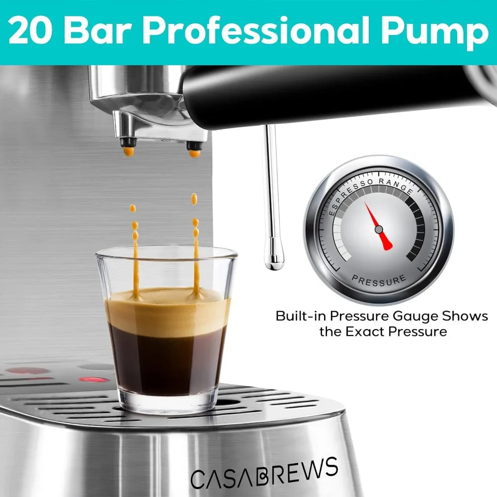 Professional 20 Bar Espresso Maker: Milk Frother, Compact Design, 34oz Removable Tank