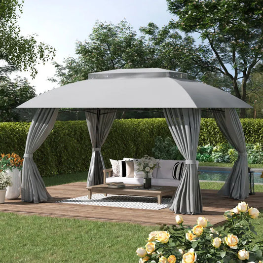 10'x13' Patio Gazebo Canopy: Double Vented Roof, Steel Frame, Outdoor Sun Shade