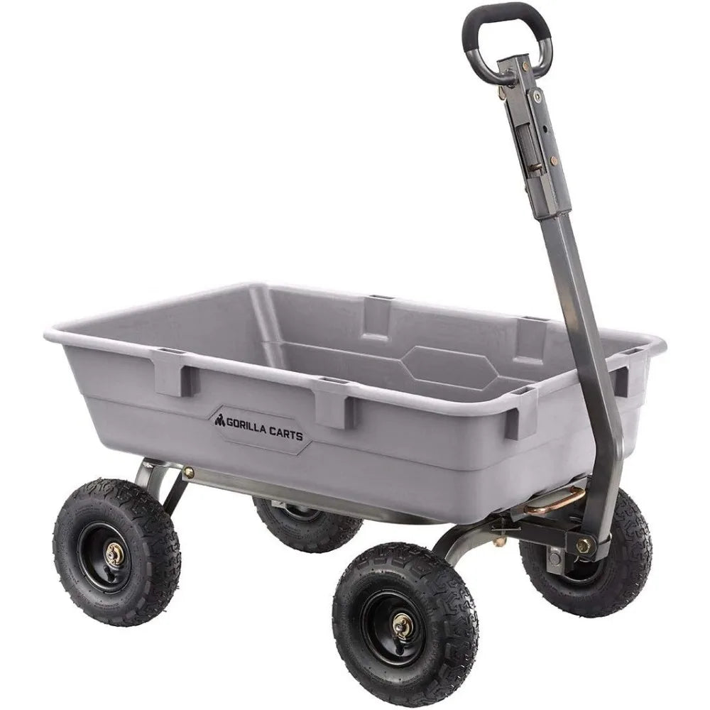 800 Pound Capacity Heavy Duty Poly Yard Garden Steel Dump Utility Wagon Cart w/ 2 in 1 Towing