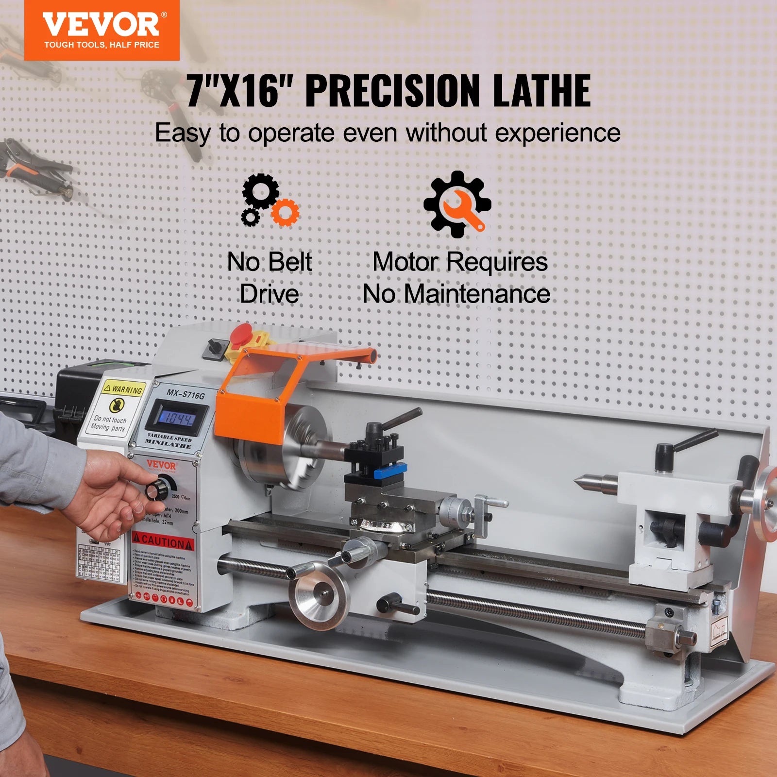 VEVOR Brushless Mini Metal Lathe Machine 7''x16'' / 180mm*400mm 800W Digital Display - Link Logical Mall