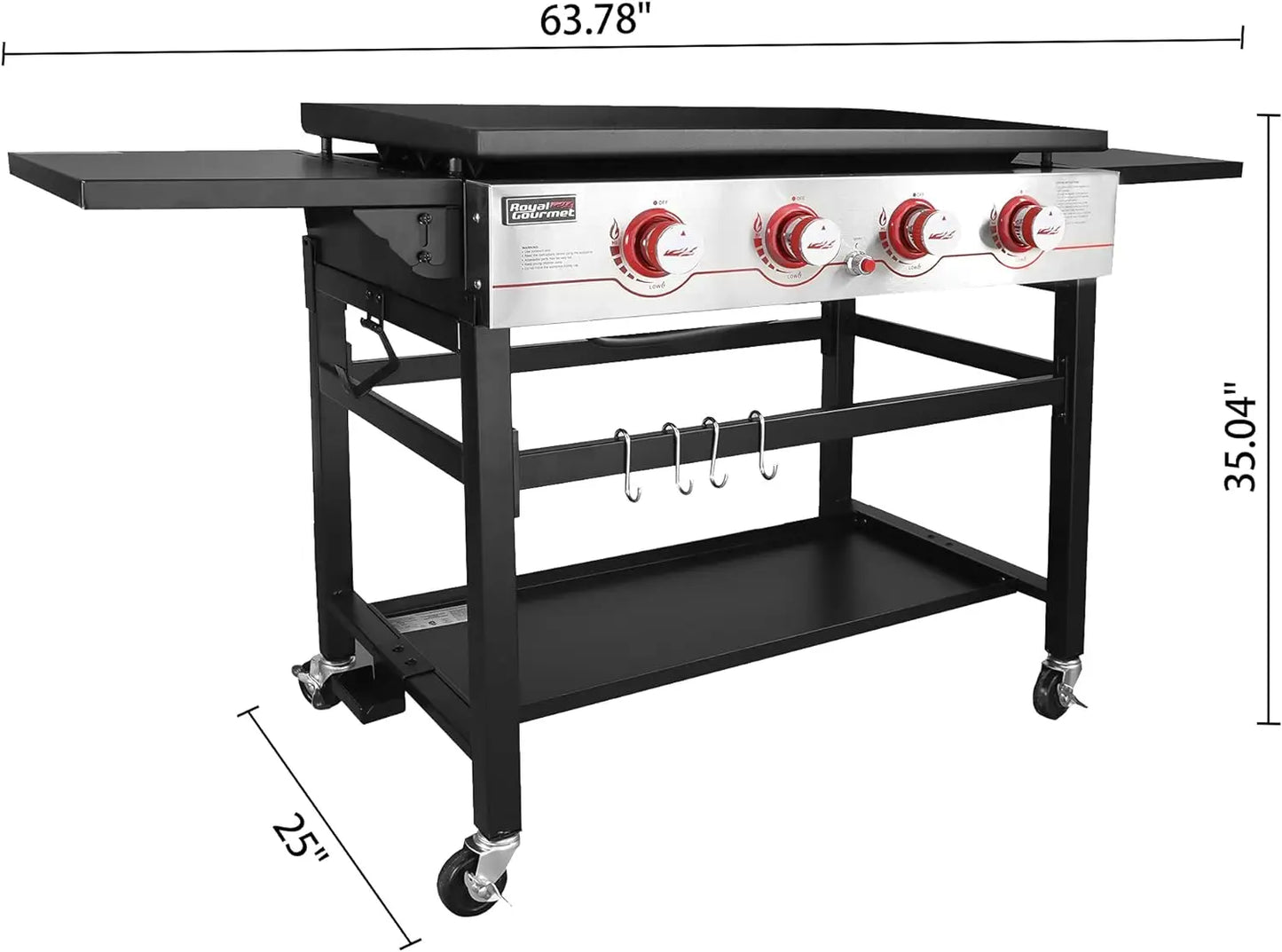 36-inch Propane Gas Grill Griddle: 4-Burner BBQ with Powerful Heating, Stainless Steel Control Panel