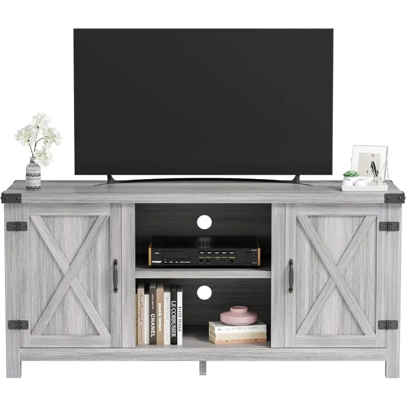 Modern TV Stand with Double Barn Doors Storage Cabinets for TVs to 65+ Inch - Link Logical Mall