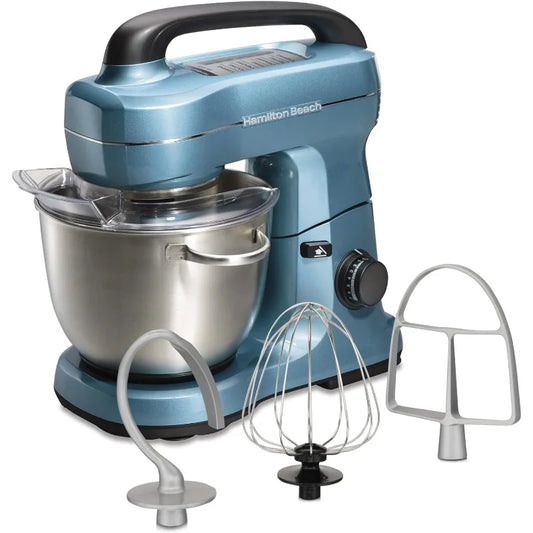 Hamilton Beach Stand Mixer, 4 Quarts, Dough Hook, Flat Beater, Splash Guard 7 Speeds w/ Whisk