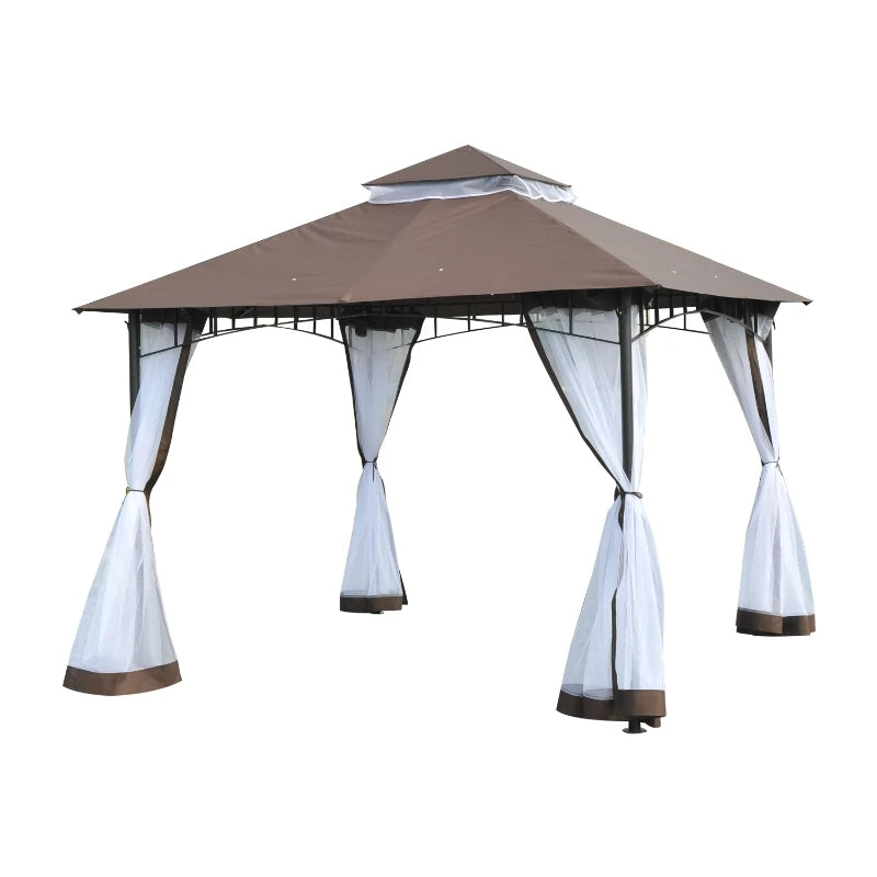 10'x10' Patio Gazebo: Mesh Sidewalls, 2-Tier Canopy for Backyard Relaxation