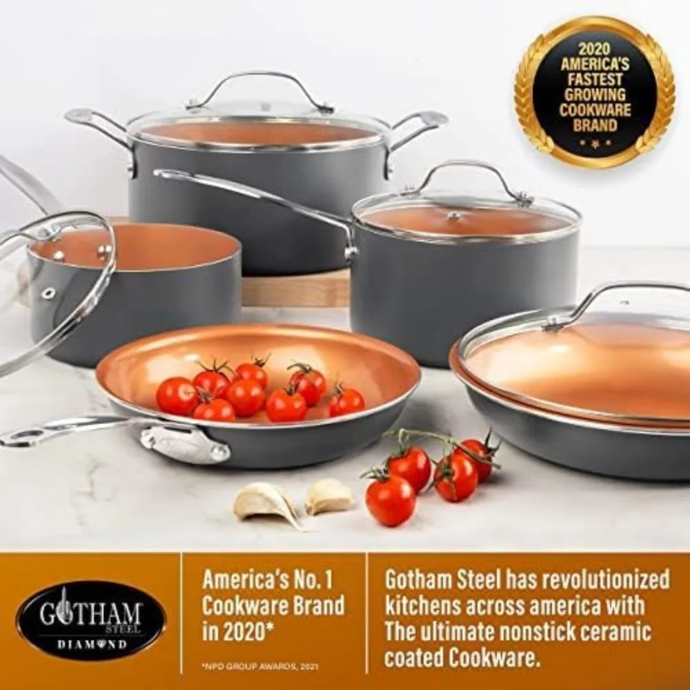 20 Pc Ceramic Cookware Set: Non-Toxic Copper, Long-Lasting Nonstick Pots, Pans & Bakeware