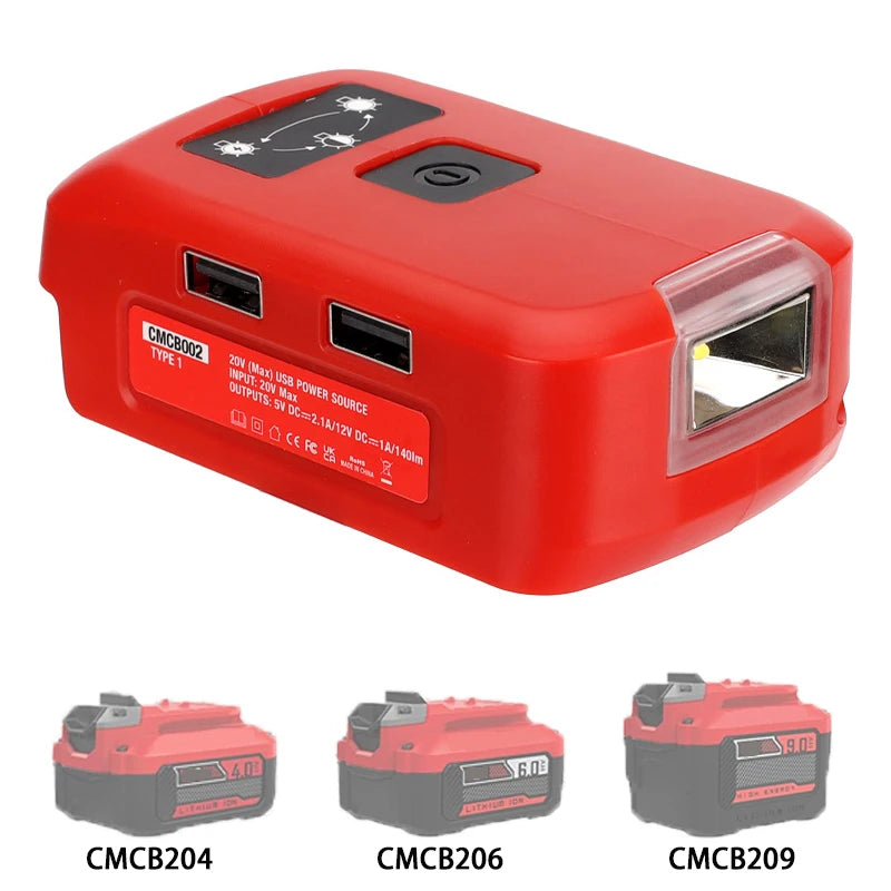 Newest Battery Adapter for Craftsman V20 Li-ion Battery USB Phone Charger with 140LM LED Work Light