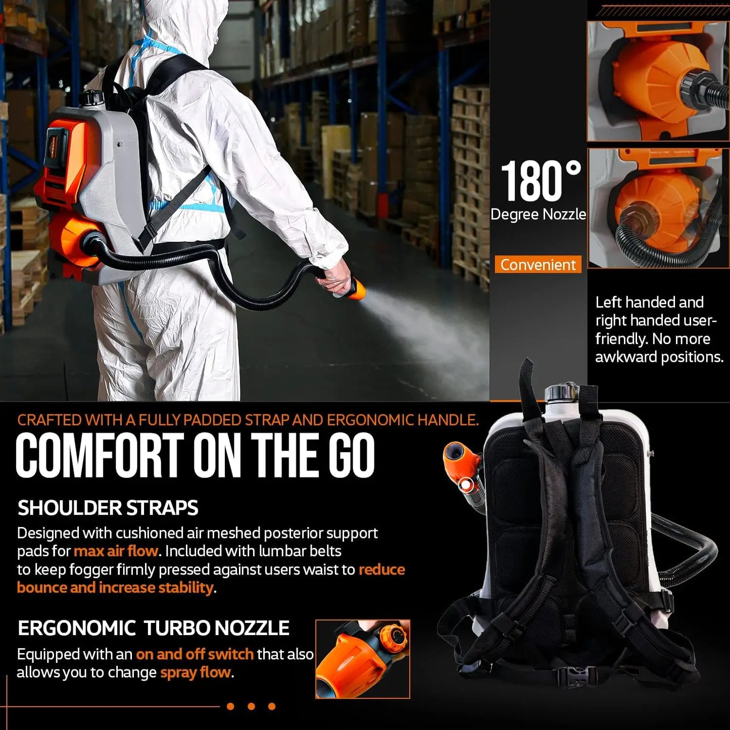 48V Cordless ULV Backpack Garden Sprayer: 2.6 GAL Capacity