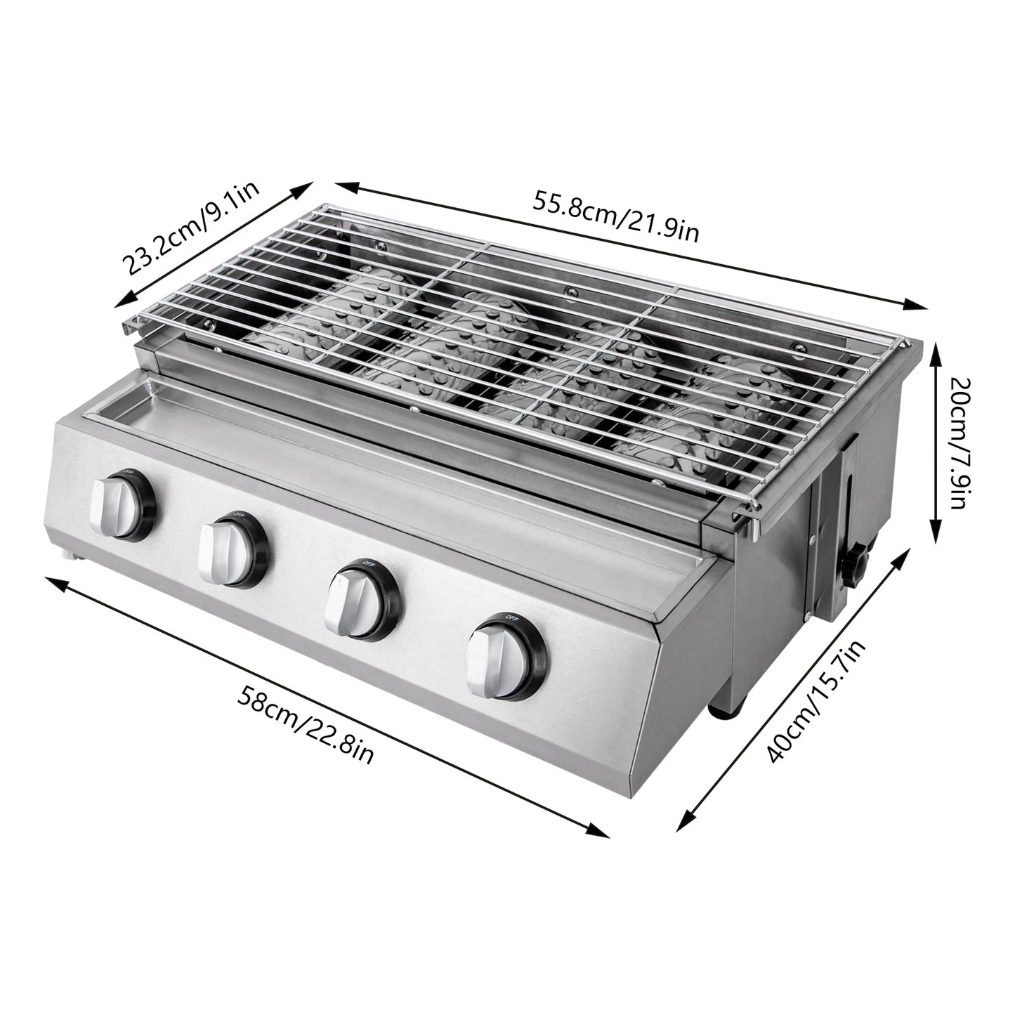 Stainless Steel Propane Gas BBQ Grill: Outdoor Patio Barbecue for Smokeless Backyard Cooking