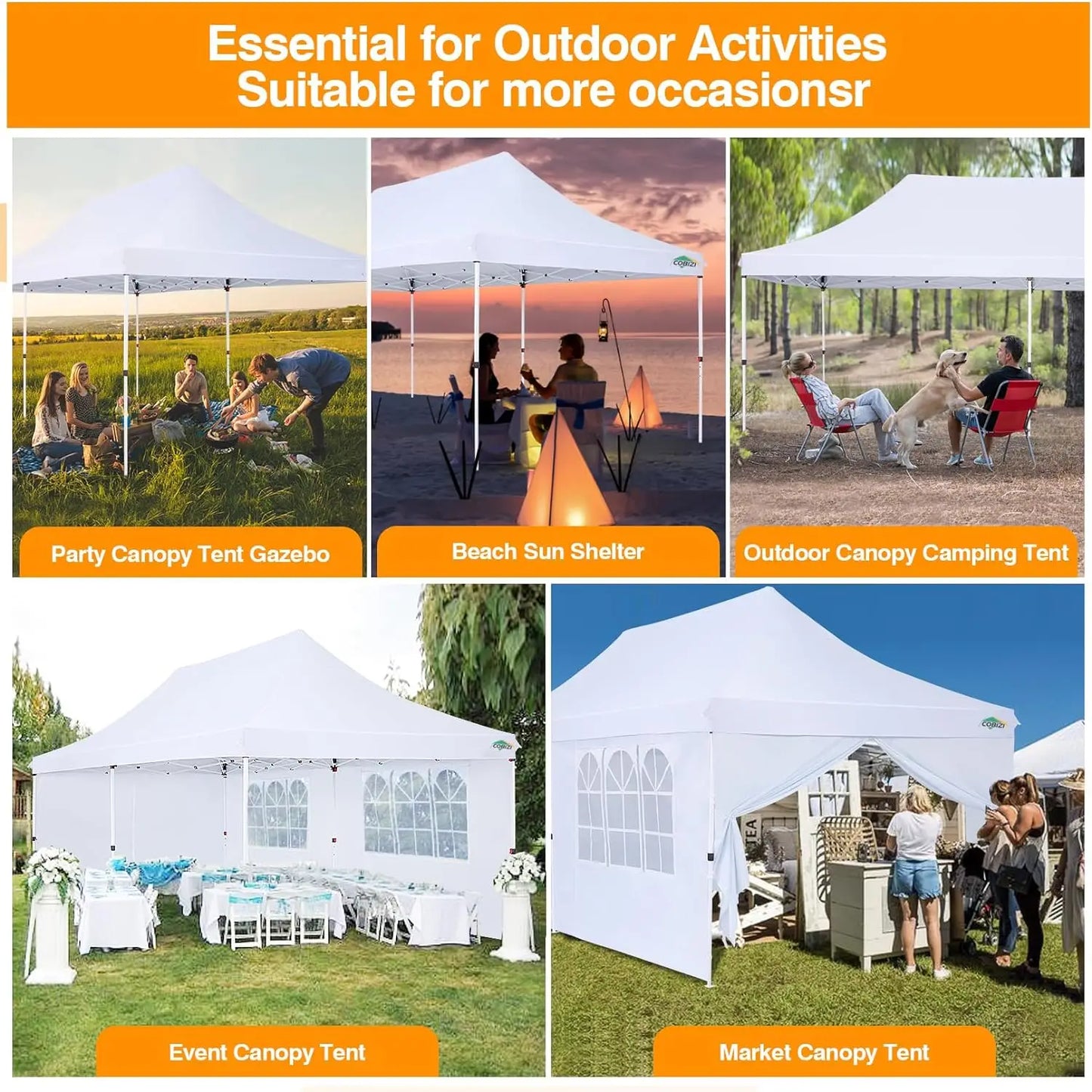 10x20 Pop-Up Canopy with 6 Removable Sidewalls - Ideal Outdoor Shelter for Parties, Weddings