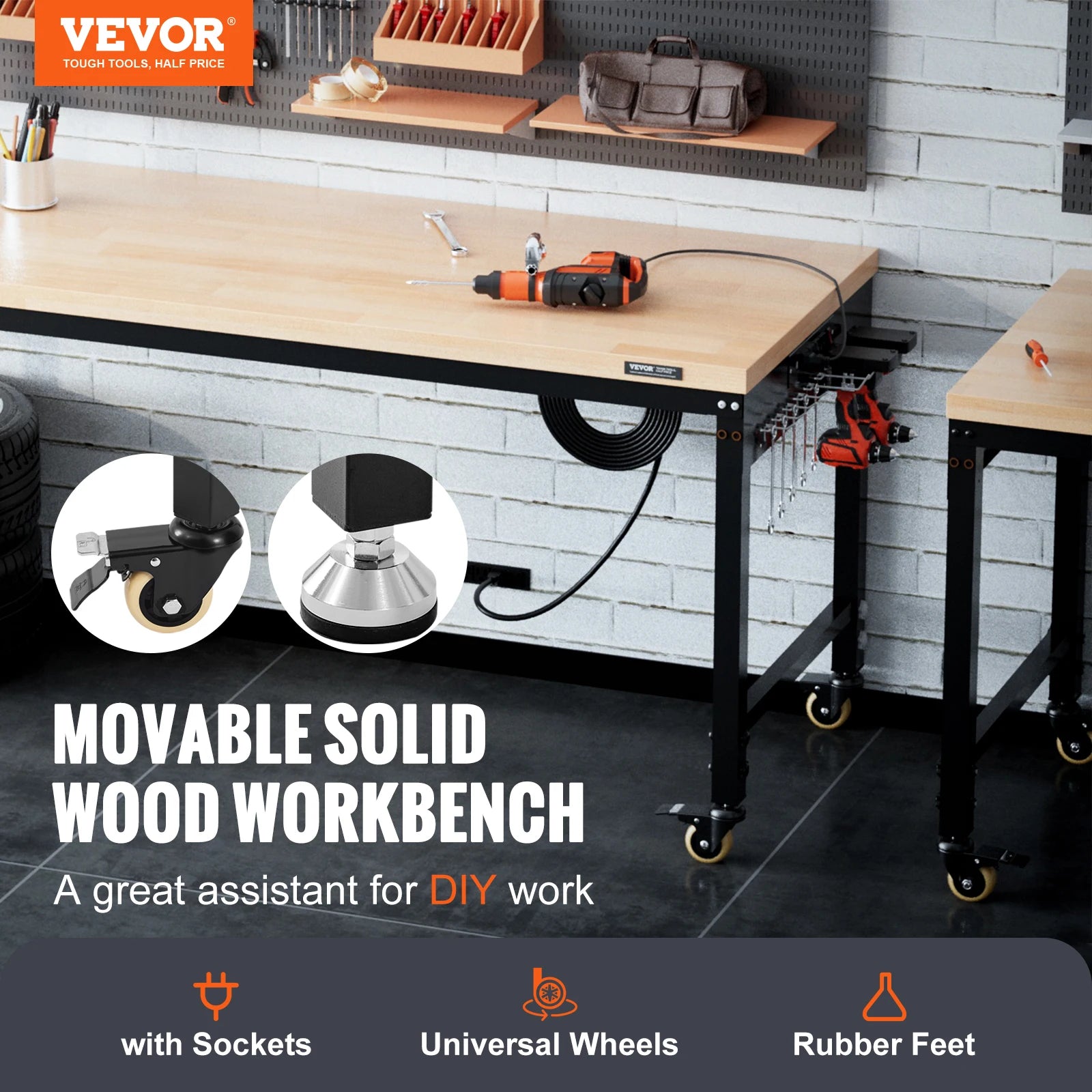 VEVOR Multifunctional Wood Work Bench Operation Saw Table with 10-Height Adjustable Holes Inverted - Link Logical Mall