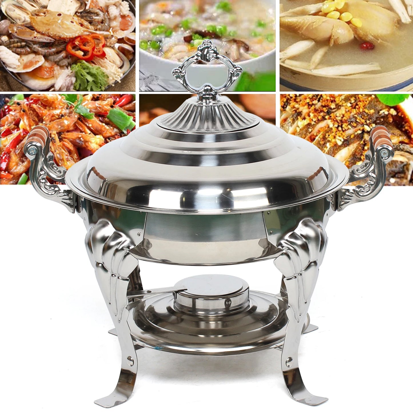 Round Stainless Steel Warming Container Chafing Dish Food Warmer Food Insulation