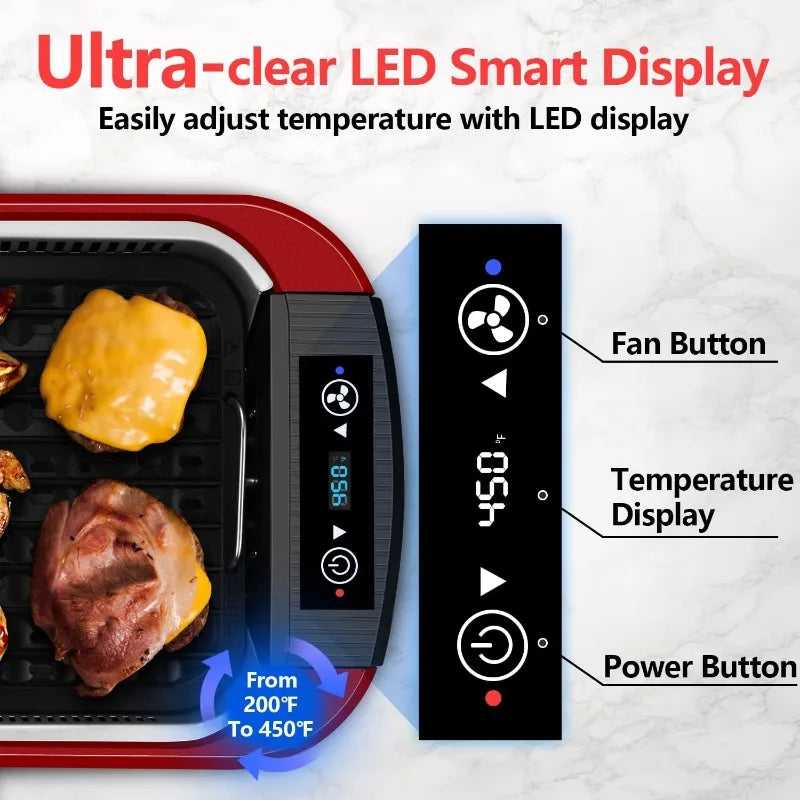 Indoor Smokeless Grill: Electric Griddle, 1500W Korean BBQ with LED Display & Tempered Glass Lid