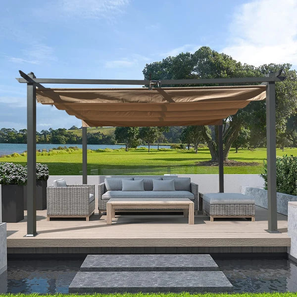 13 x 10 Ft Outdoor Patio Retractable Pergola，Outdoor pavilion Beige - Link Logical Mall