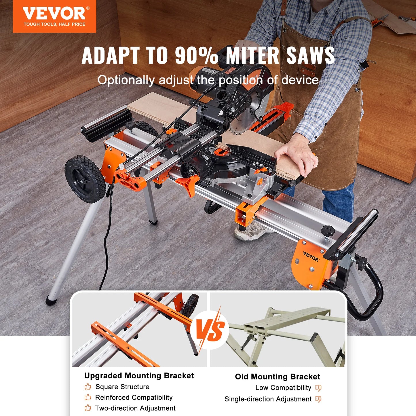 VEVOR 100in Collapsible Miter Saw Stand w/ One-piece Mounting Brackets Sliding Rail 500lbs Load - Link Logical Mall