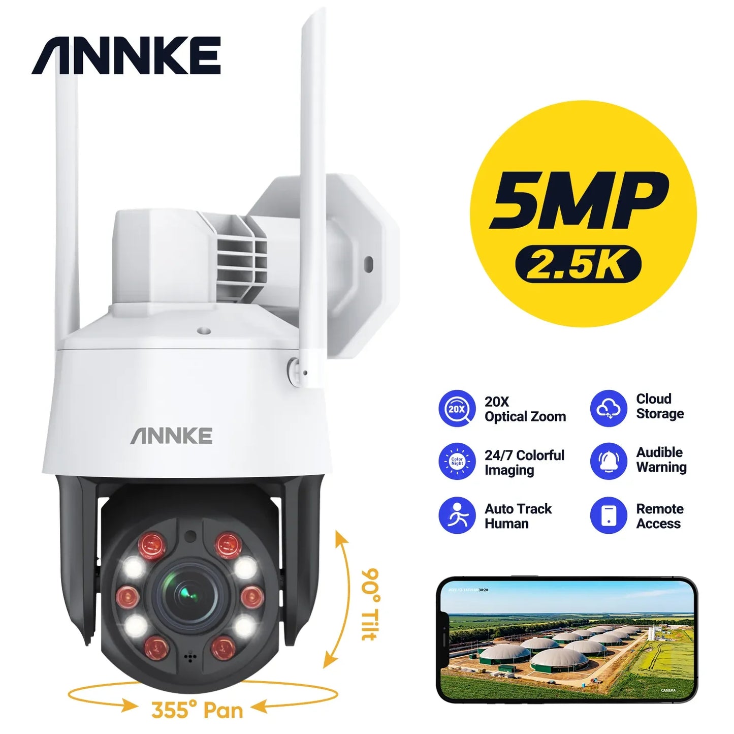 Annke 5MP PTZ Wifi IP Camera H.265 Outdoor AI Human Auto Tracking 20X Zoom IP - Link Logical Mall