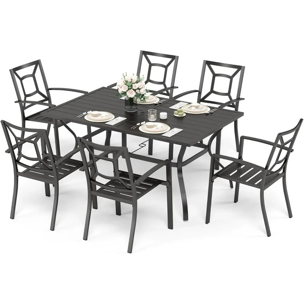 7-Piece Patio Dining Set: Large Rectangle Bistro Table, 4 Chairs, 300LBS Capacity