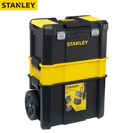 Stanley STST1-80151-23 Double Layer Tool Box: 3-Tier Storage Case, 7” Wheels, Workshop Portability