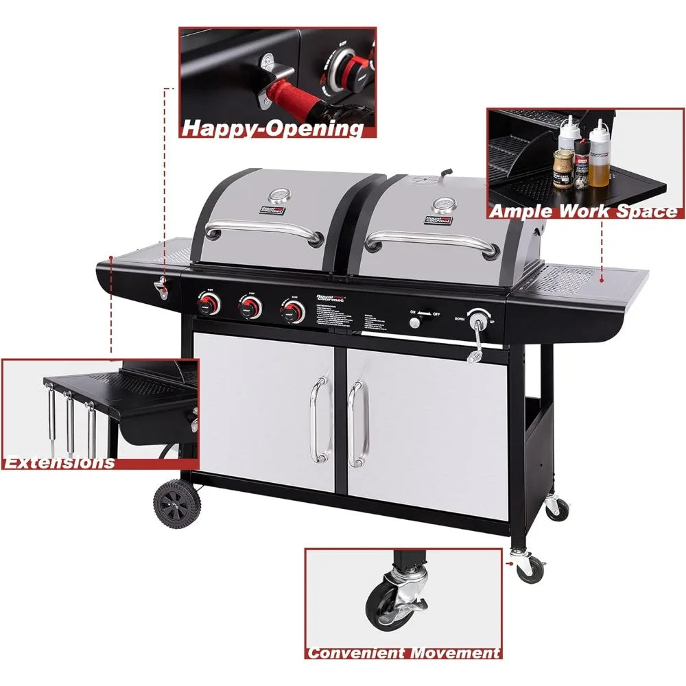 3-Burner 25,500-BTU Dual Fuel Gas and Charcoal Grill Combo, Cabinet Style