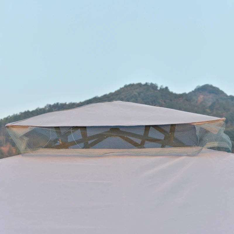 9.6'x9.6' Terrace Gazebo: 2-Tier Roof Canopy, Steel Frame, Mosquito Net, Grey, Outdoor Party Tent