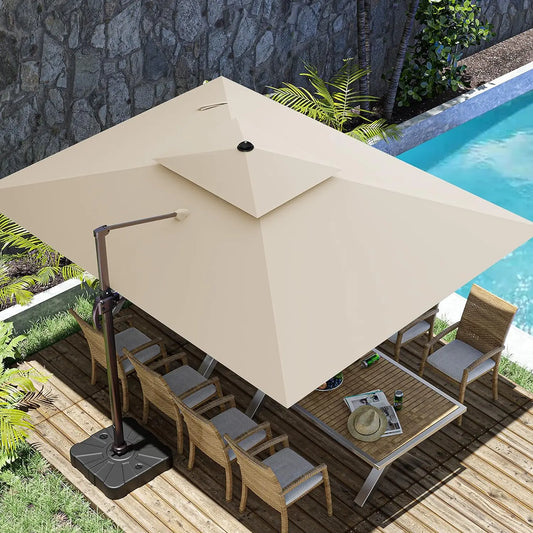 Heavy Duty 10x13FT Cantilever Patio Umbrella: Double Top, Large Rectangle, 360° Rotation