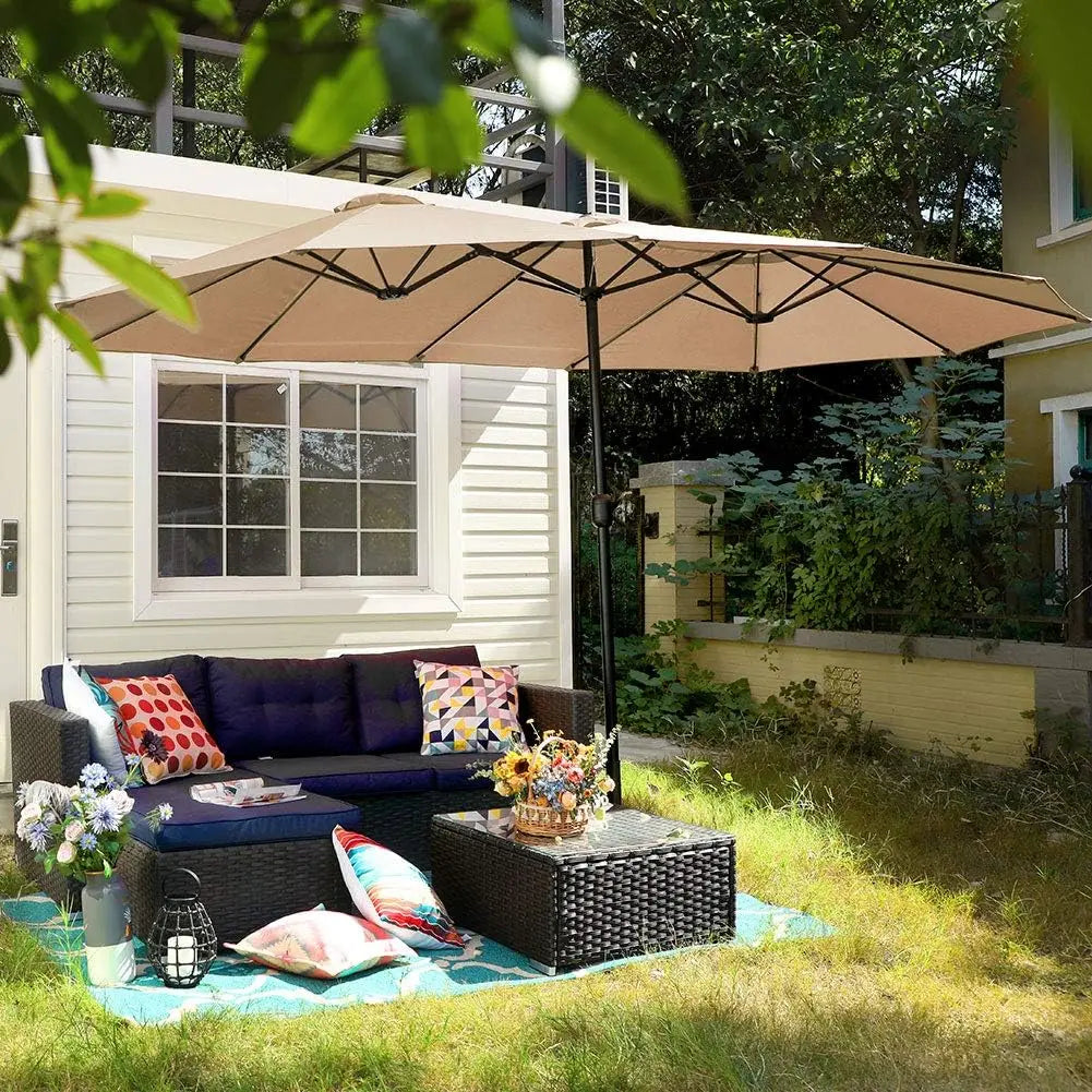 15ft Large Patio Umbrella Double-Sided Outdoor w/ Crank, Umbrella Base (Stand) Included