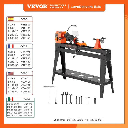 VEVOR Wood Lathe 750W 13.78in x 37.8in with Stand, Copy Attachment & Light - Link Logical Mall