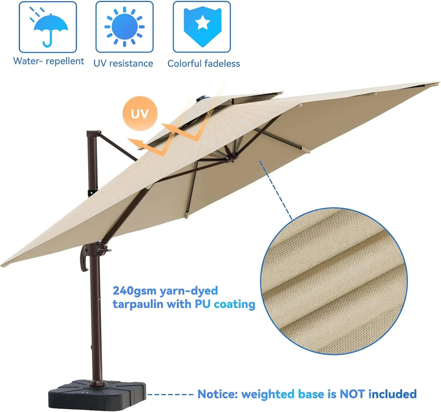 Heavy Duty 10x13FT Cantilever Patio Umbrella: Double Top, Large Rectangle, 360° Rotation