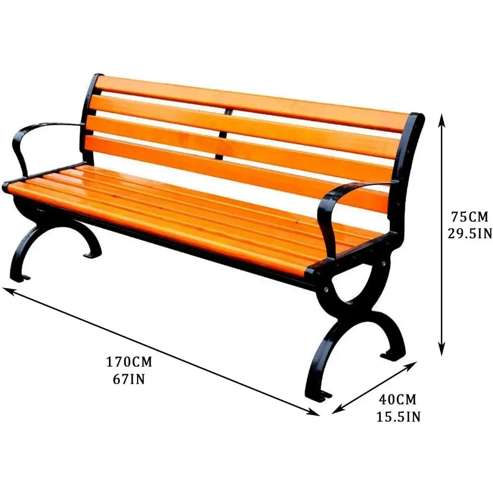 Porch Outside Benches Cast Aluminum Preservative Wood 67IN(170CM)