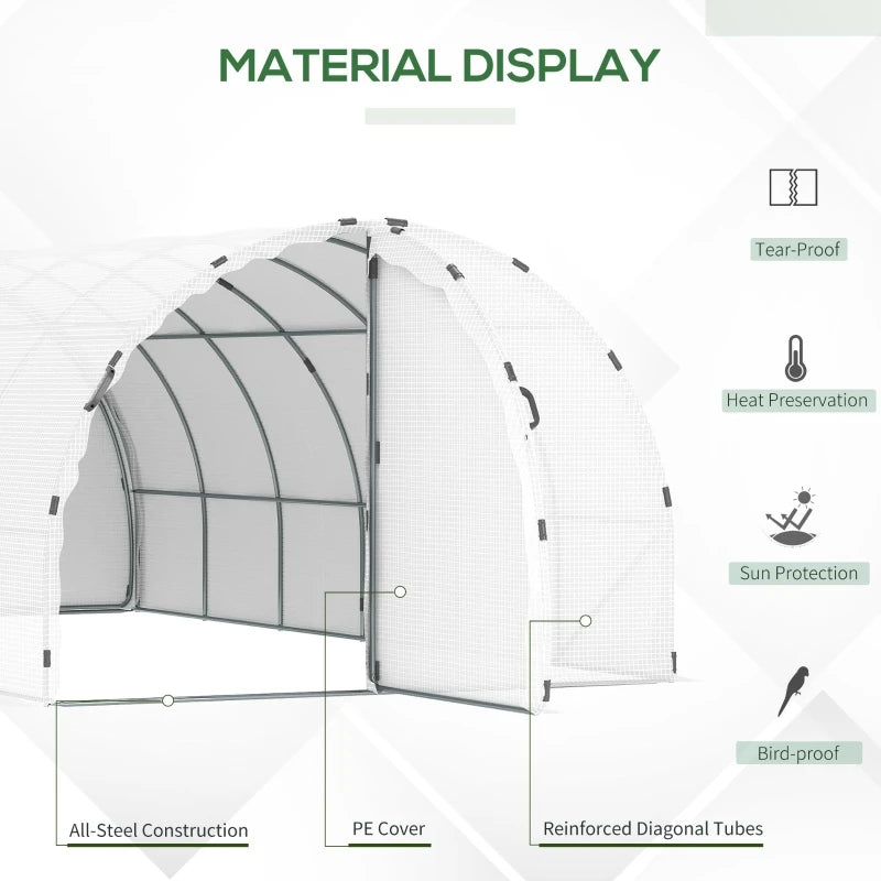 19' x 10' x 6' Large Walk-in Tunnel Greenhouse Garden Plant House, White