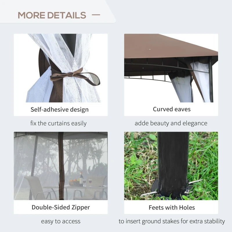 10'x10' Patio Gazebo: Mesh Sidewalls, 2-Tier Canopy for Backyard Relaxation