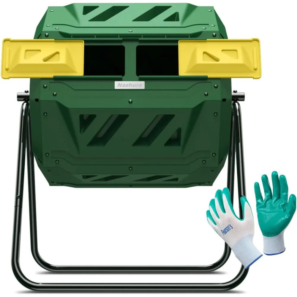 Compost Tumbler Bin Composter Dual Chamber 43 Gallon (Bundled with Pearson's Gardening Gloves)