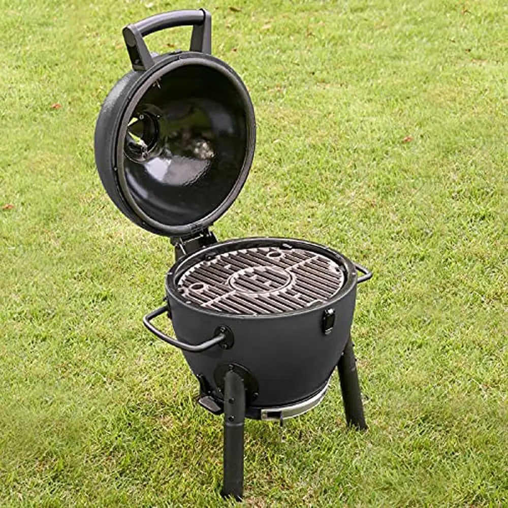 Portable Kamado Charcoal Grill & Smoker w/ Cast Iron Grates Easy Ash Pan 155 Sq In Cooking Space