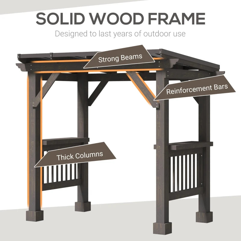 8.5 x 5.5ft Wooden Grill Gazebo Outdoor BBQ with Bar Counters, Hardtop Pergola with Steel Pent Roof - Link Logical Mall