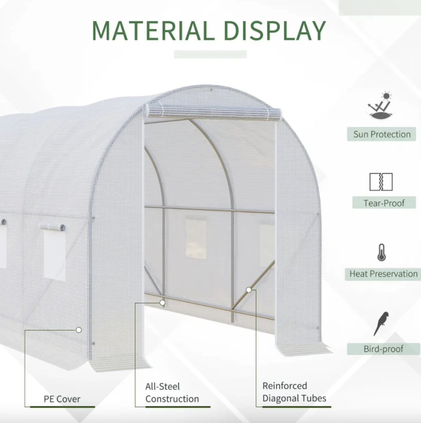 Portable White Greenhouse: 3.5L x 2W x 2H m, Ideal for Garden Plant Growing w/ Door & Vent Window