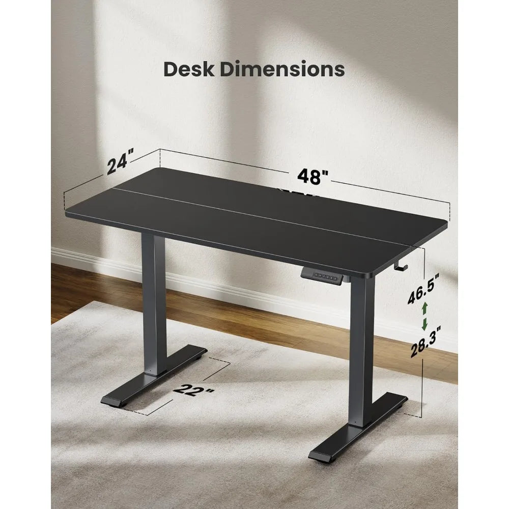 Electric Standing Desk: 48x24" Adjustable Height, 3 Memory Presets, Headphone Hook