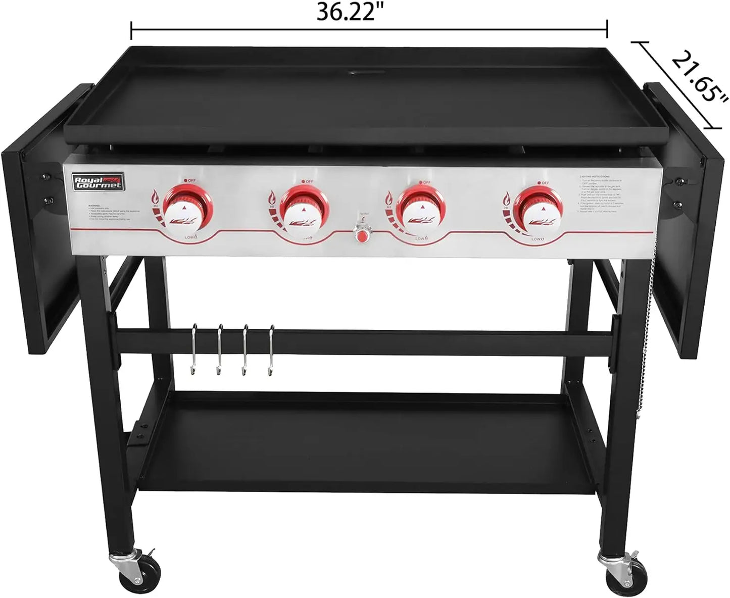 36-inch Propane Gas Grill Griddle: 4-Burner BBQ with Powerful Heating, Stainless Steel Control Panel