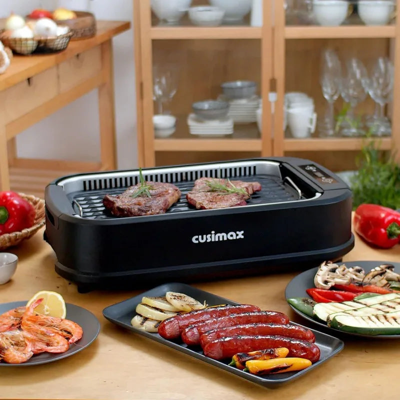 Indoor Smokeless Grill: Electric Griddle, 1500W Korean BBQ with LED Display & Tempered Glass Lid