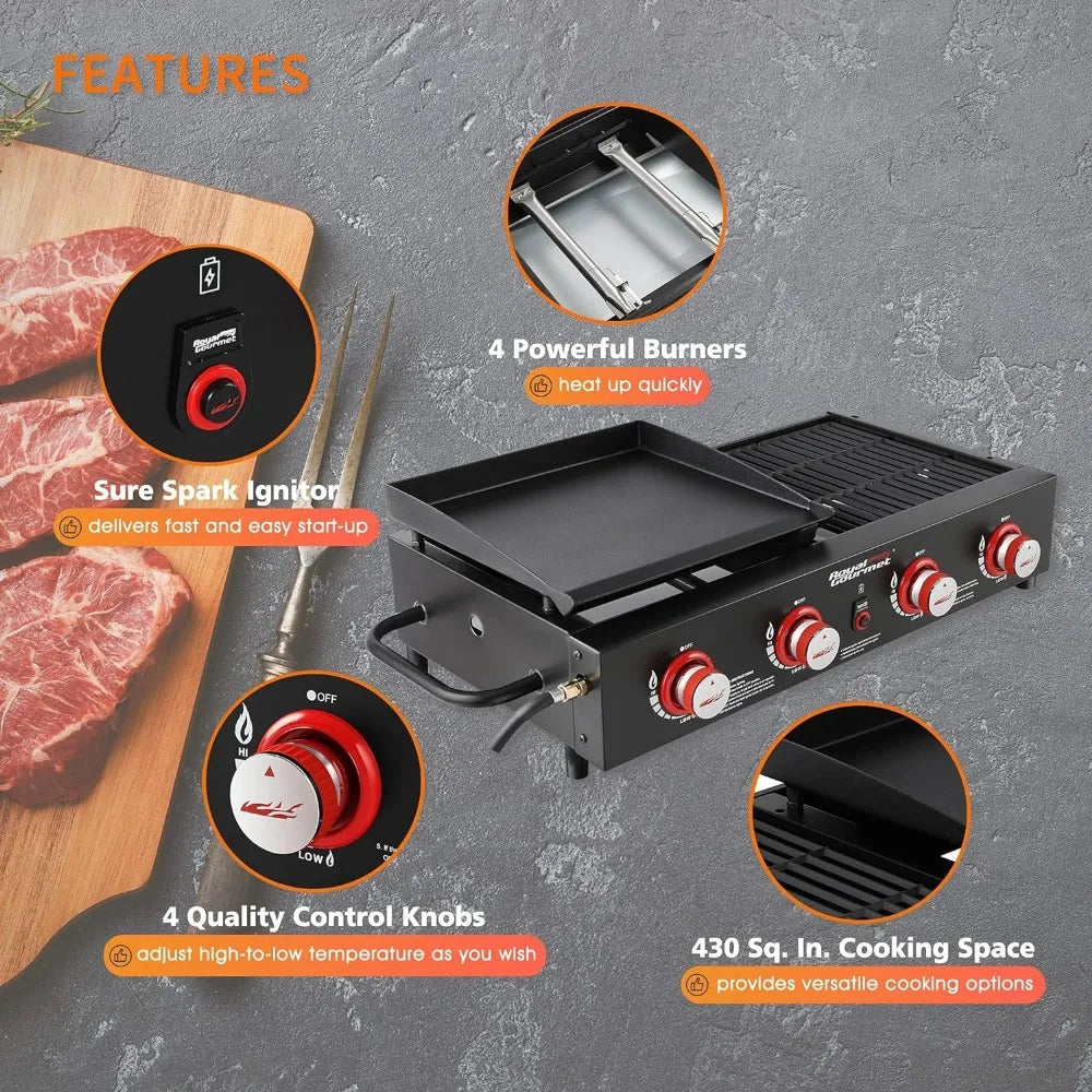 4-Burner Tailgater Grill & Griddle Combo, Portable Propane 2-in-1 Combo Design