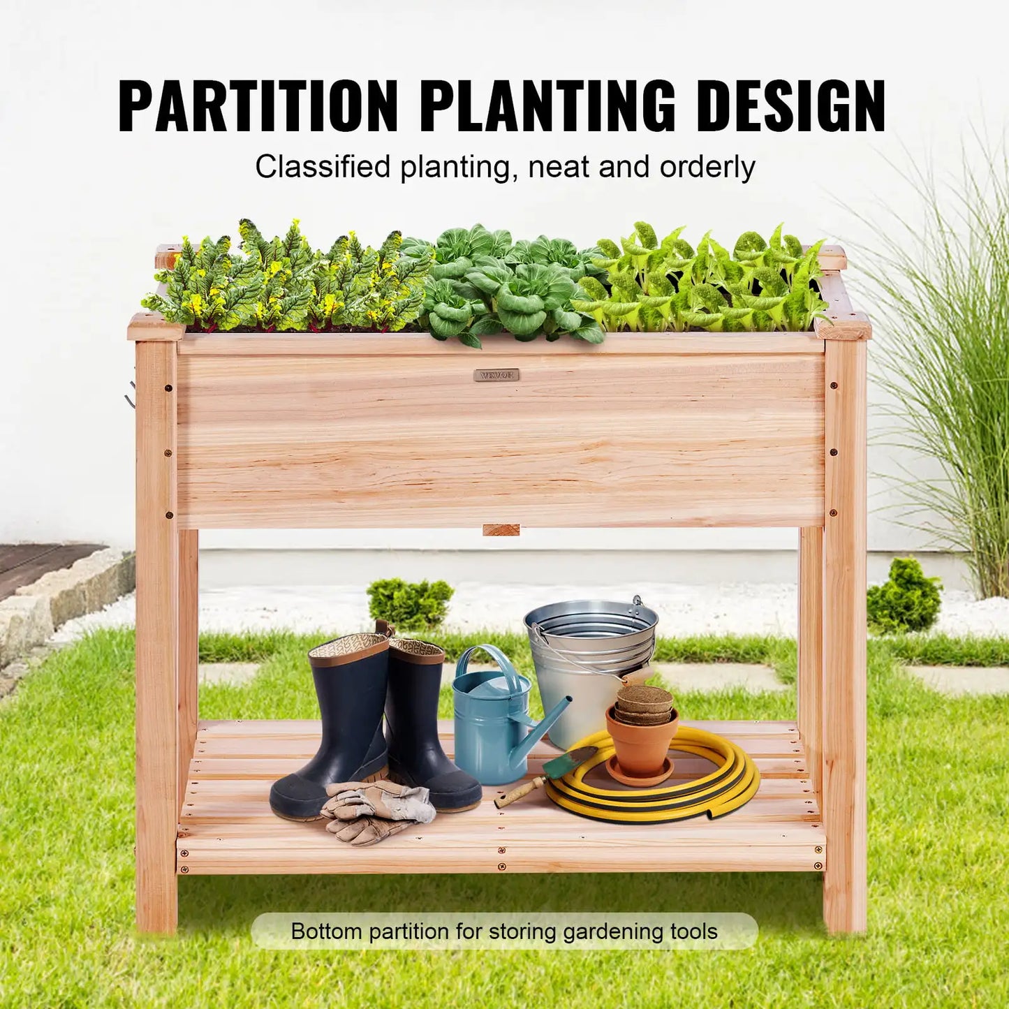 Elevated Wooden Garden Bed with Sturdy Legs, Non-Woven Liner, and Tool Set: Raised Planting Stand