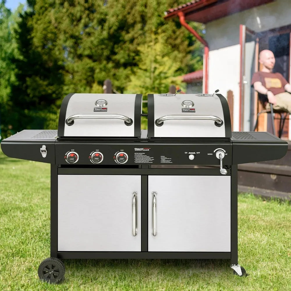 3-Burner 25,500-BTU Dual Fuel Gas and Charcoal Grill Combo, Cabinet Style