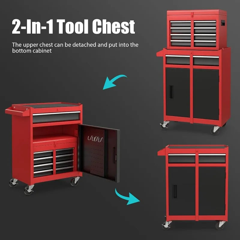 5-Drawer Rolling Tool Storage Cabinet w/ Detachable Top Tool Box, Liner, Universal Lockable Wheels