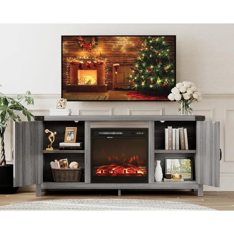 Modern TV Stand with Double Barn Doors Storage Cabinets for TVs to 65+ Inch - Link Logical Mall