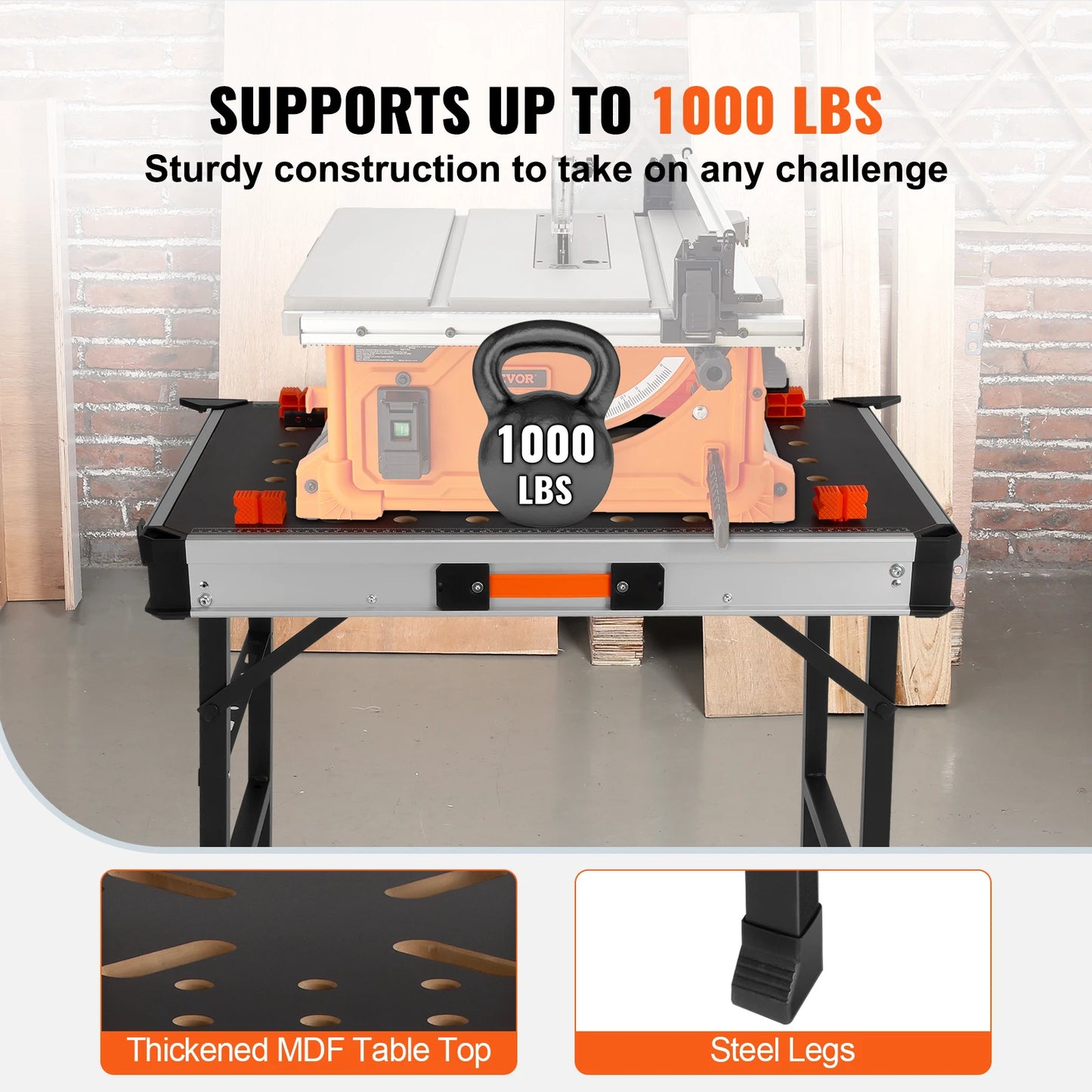 VEVOR Folding Work Table 1000LBS Load Capacity Multifuctional Portable Workbench & Versatile Sawhorse